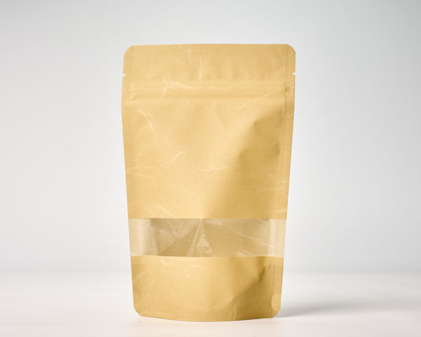 8 oz Rice Paper Stand Up Pouch with Window with Zipper